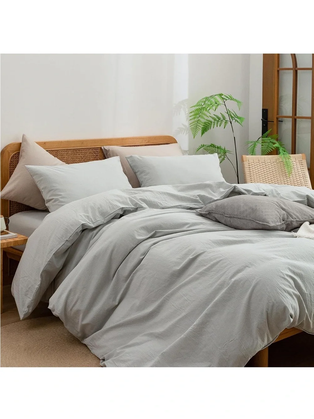 NEW BESTOUCH Duvet Cover Set 100% Washed Cotton Linen Feel, 3 PCs. Grey, King